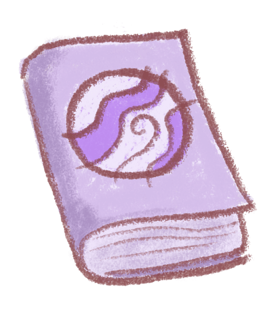 A hand-drawn book with the Lost Atlas swirl on its cover
